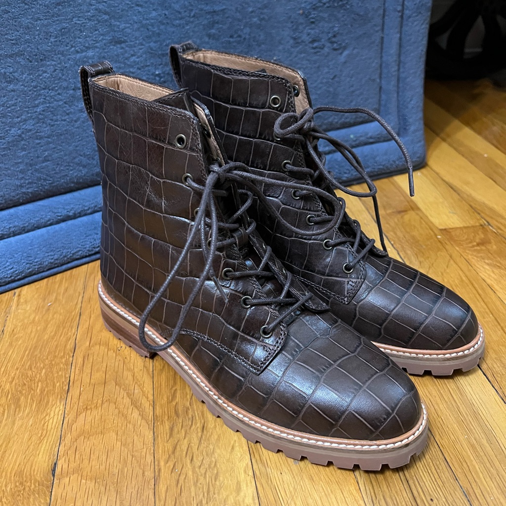 Madewell The Clair Lace Up Boot In Embossed Leather
